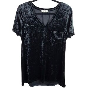Spring + Mercer Velvet Tee‎ Top Womens Medium Black Short Sleeve Pocket V Neck